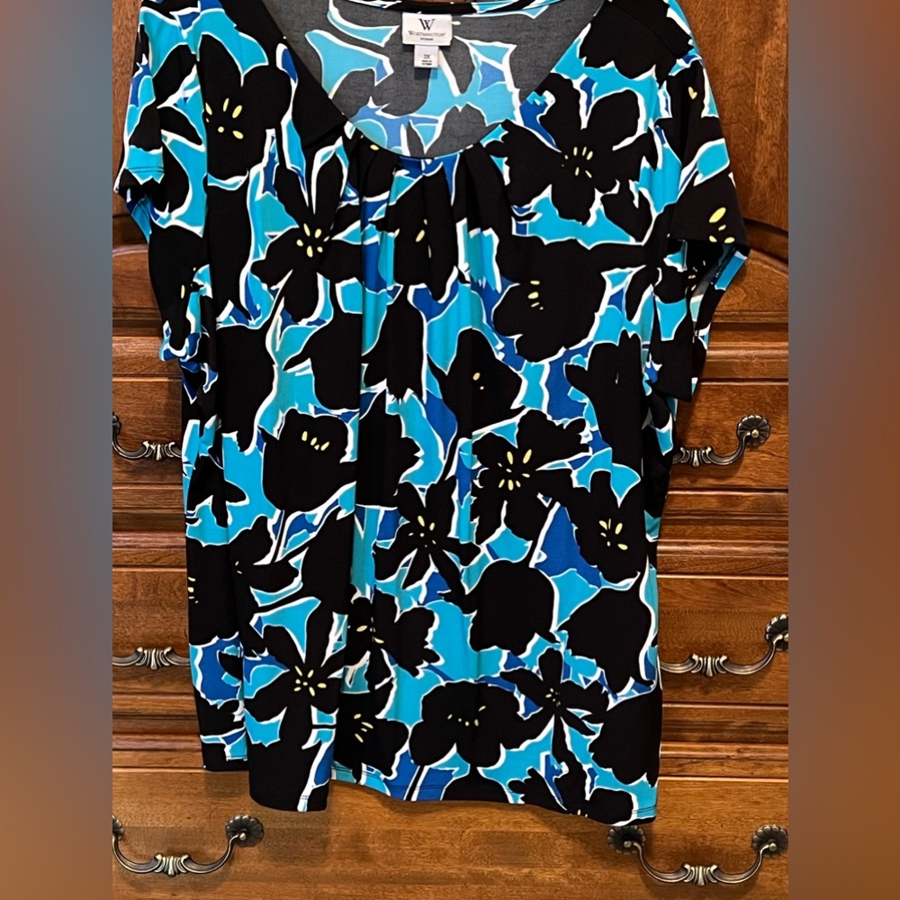 Worthington cap sleeve blouse pleated scoop neck plus